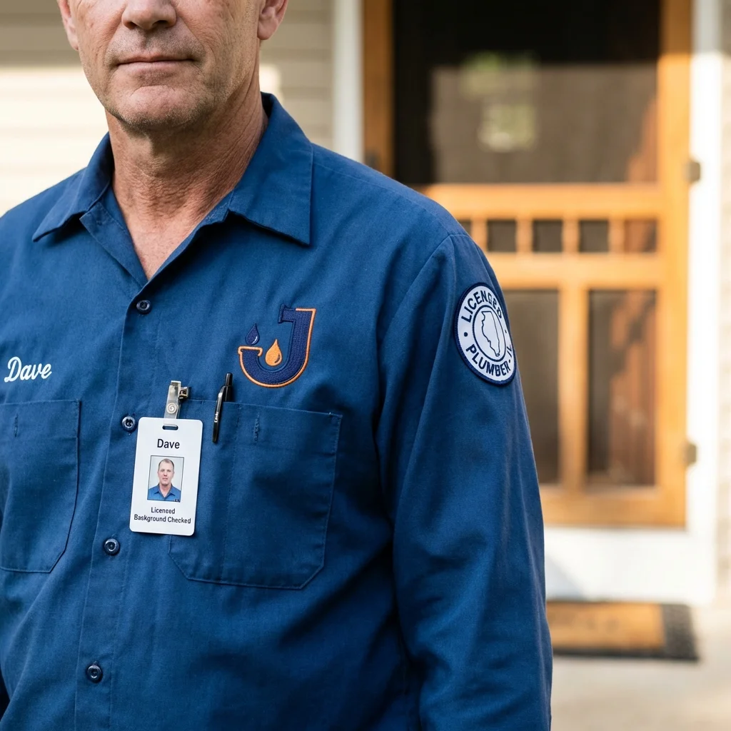 Licensed plumber showing ID badge in Edina, MO