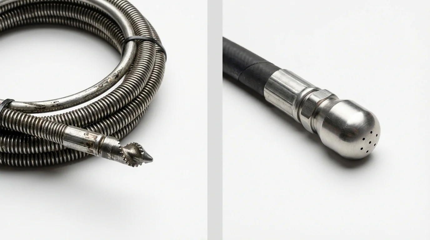 Drain snake cable and hydro jetting nozzle used for drain cleaning in Edina, MO