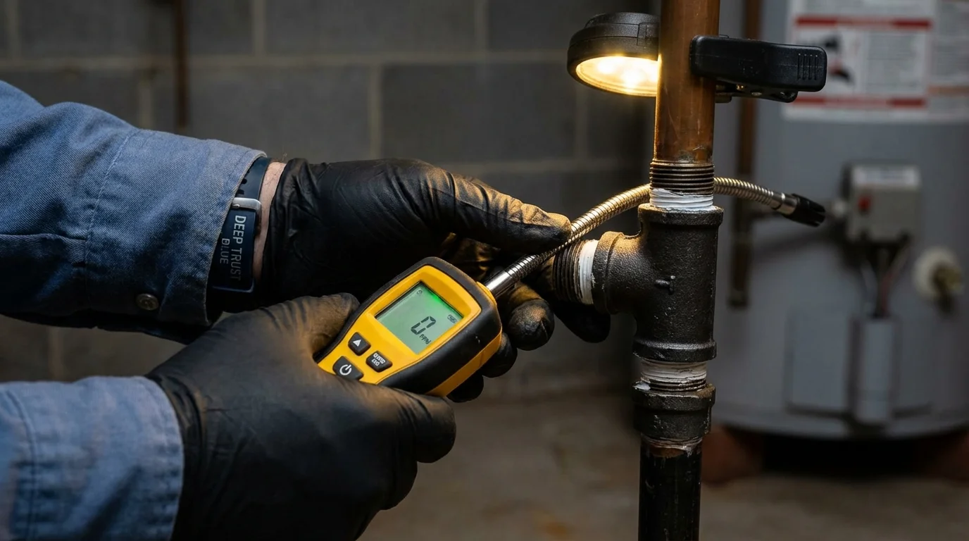Gas leak detection with electronic sniffer by Johns Plumbing LLC in Edina