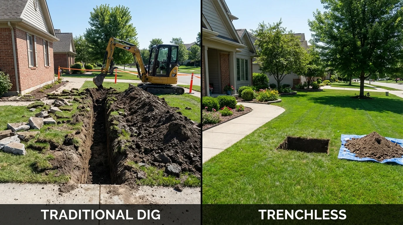 Trenchless sewer repair with minimal yard damage versus traditional excavation in Edina, MO
